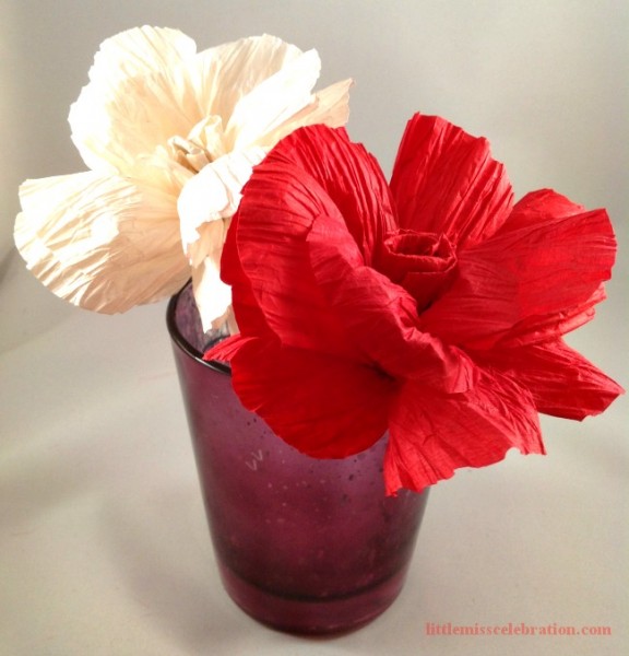 Twist flowers White and Red Paper Twist Flowers in Vase