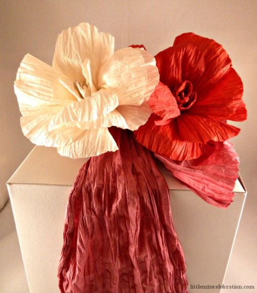 White and Red Paper Rose on Box White and Red Paper Twist Roses on Box