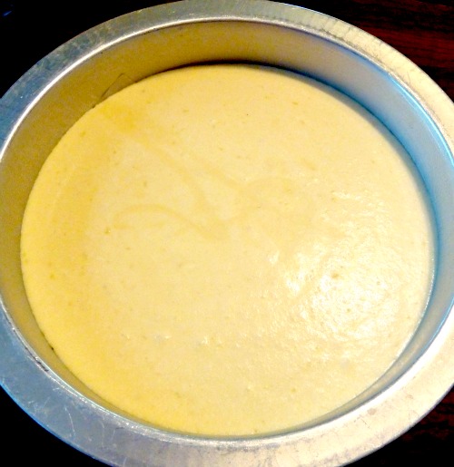 Cake batter in pan Cake batter in pan