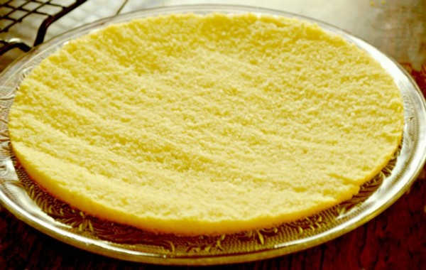 Cut layer of sponge cake Cut layer of sponge cake