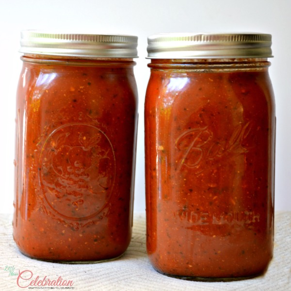 Jars of homemade marinara sauce at littlemisscelebration.com Jars of homemade marinara sauce at littlemisscelebration.com