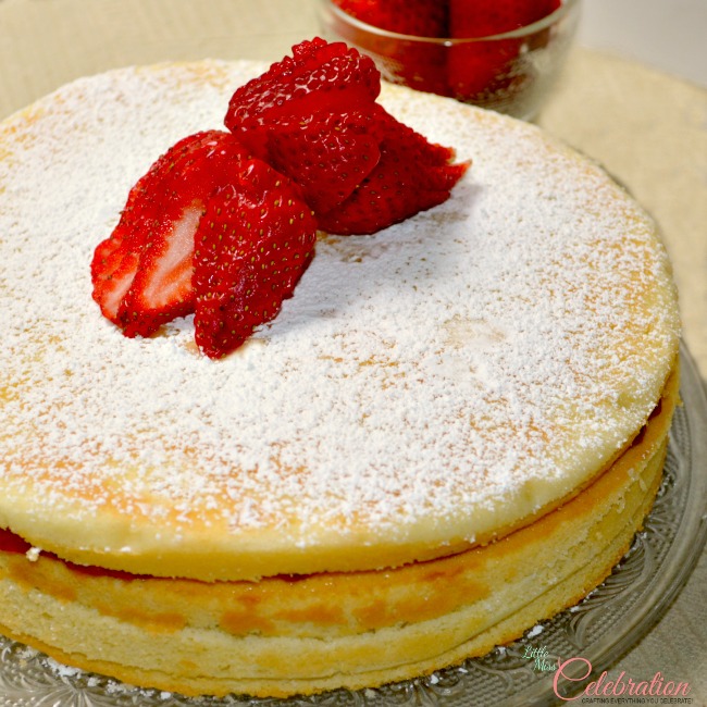 Classic Sponge Cake with Strawberry Preserves - perfect for a tea party or afternoon treat! At Little Miss Celebration @Cindy Eikenberg