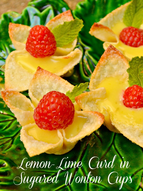 Lemon-Lime Curd in Sugared Wonton Cups at Little Miss Celebration @CindyEikenberg #summer
