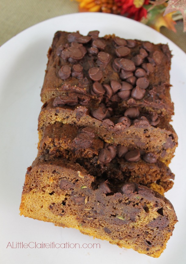 Chocolate Pumpkin Zucchini Bread (Guest Post from A Little Claireification!)