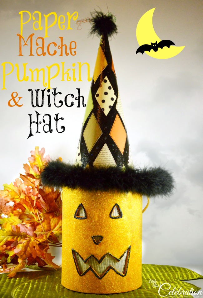 Paper Mache Pumpkin & Witch Hat