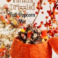 Chocolate & Vanilla Drizzled Fall Popcorn Mix - a delicious treat for fall parties, football watching and Thanksgiving hostesses! At littlemisscelebration.com