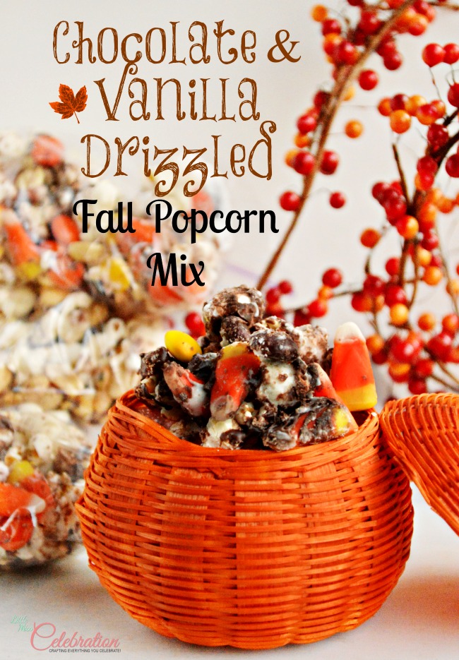 Chocolate & Vanilla Drizzled Fall Popcorn Mix