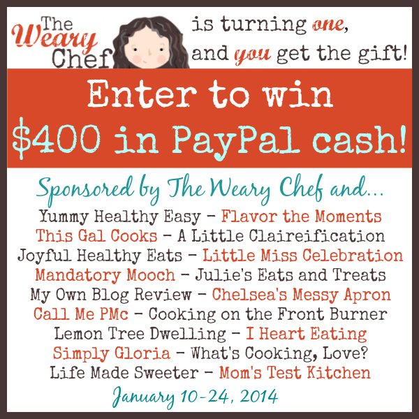 $400 PayPal Cash Giveaway Celebrating The Weary Chef!