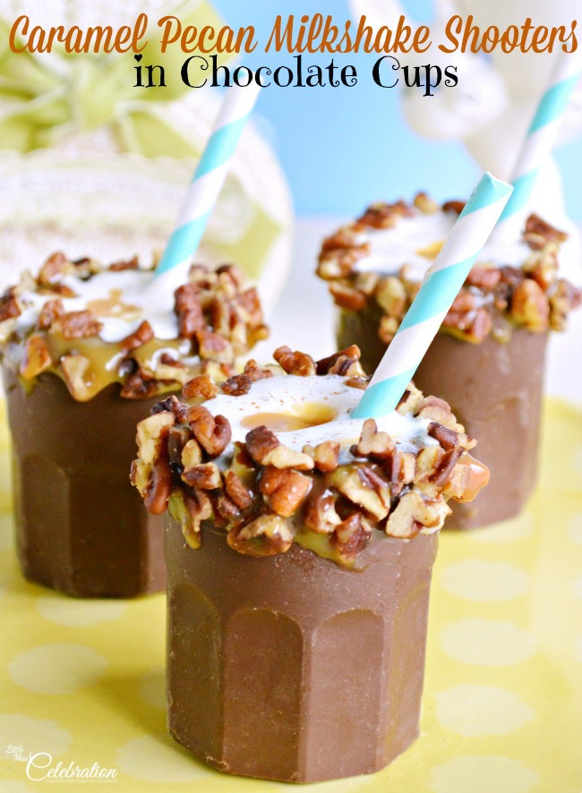Caramel Pecan Milkshake Shooters in Chocolate Cups