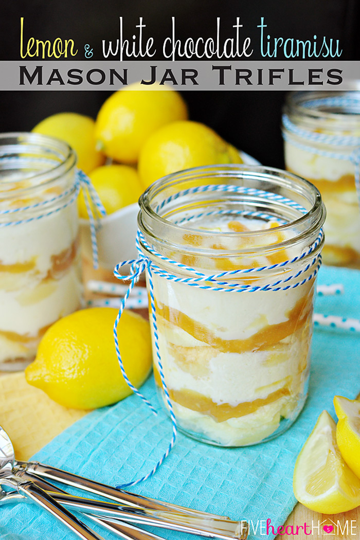 Lemon and White Chocolate Tiramisu Mason Jar Trifles from Five Heart Home