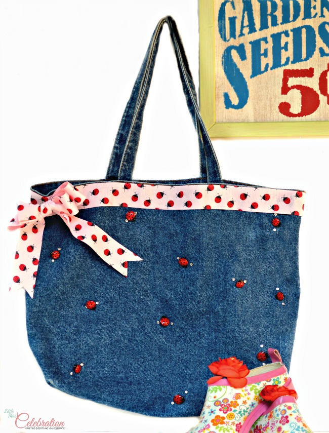 With a ready-made tote, some buttons, ribbon & crystals, it's easy to make a cute Ladybug Button & Bling Tote! At littlemisscelebration.com