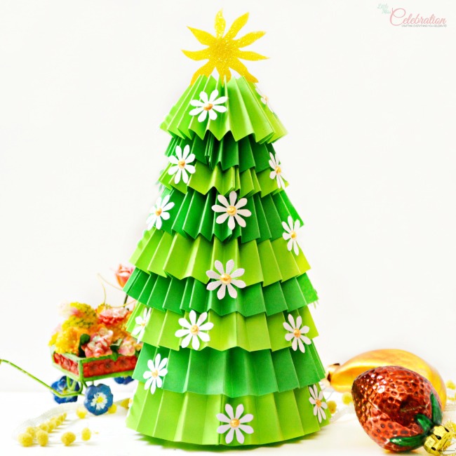 Make a Summer Kissed Pleated Paper Holiday Tree! It's Christmas in July at Little Miss Celebration!
