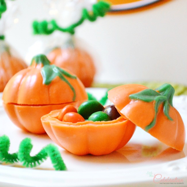 With Wilton's 3-D Pumpkin mold, it's easy to create edible, candy pumpkin boxes - great favors, too! At littlemisscelebration.com