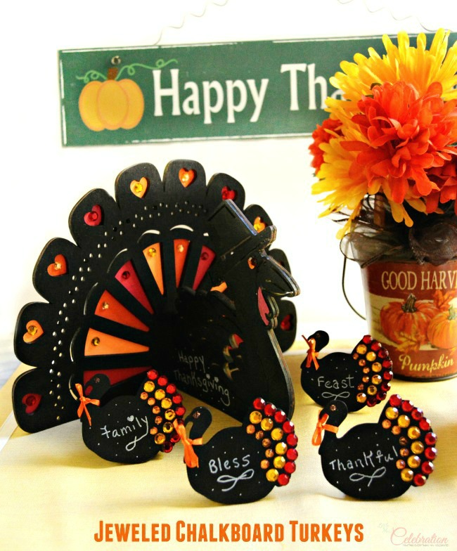 Jeweled Chalkboard Turkeys