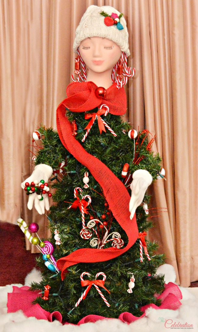 Create a magical, holiday Candy Cane Girl/Tree Topper #MakeItFunCrafts from littlemisscelebration.com