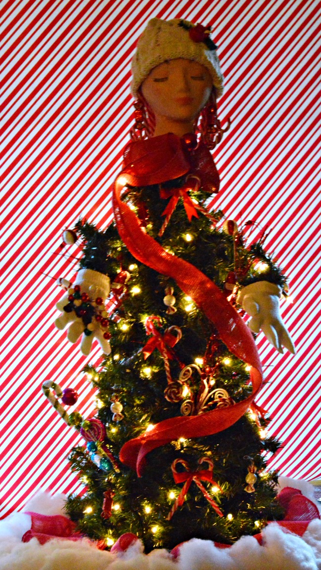 Create a magical, holiday Candy Cane Girl/Tree Topper #MakeItFunCrafts from littlemisscelebration.com