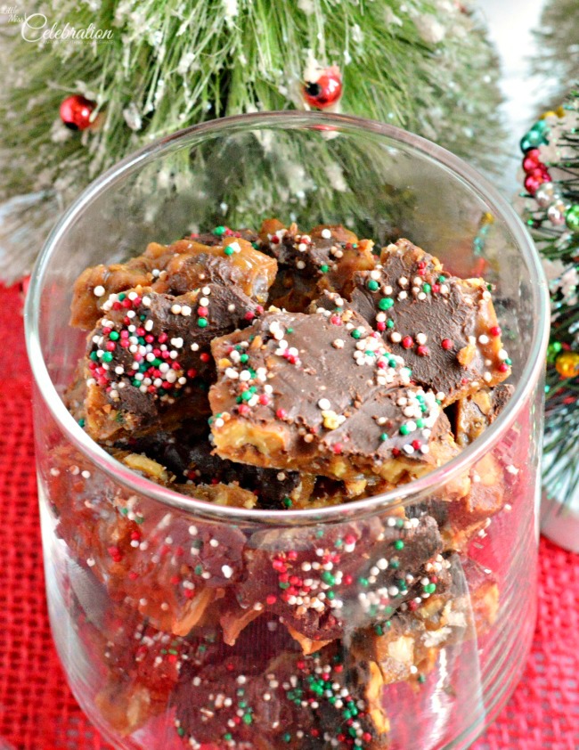 Rich, buttery and topped with chocolate, Walnut Pecan Butter Crunch is super easy to make! Sprinkle with holiday nonpareils for a festive touch. At littlemisscelebration.com