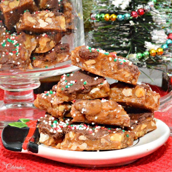 Rich, buttery and topped with chocolate, Walnut Pecan Butter Crunch is super easy to make! Sprinkle with holiday nonpareils for a festive touch. At littlemisscelebration.com