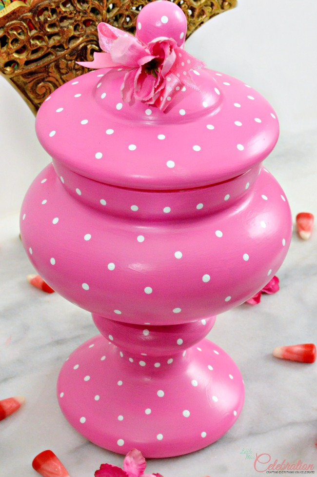 Give a glass apothecary jar a pop of personality with a little paint & polka dots! At littlemisscelebration.com #multisurface #decoartprojects 