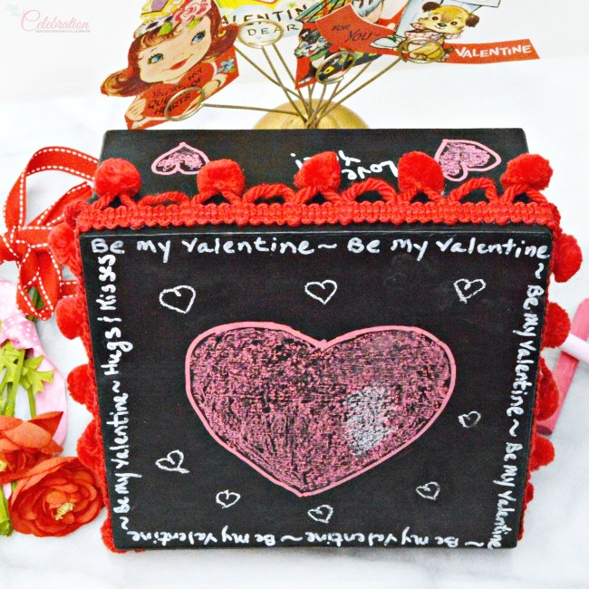 The whole family can channel their Cupid artist and create their own Valentine Chalkboard Message Box! Perfect for a handmade gift, treats or for the kids to take Valentines to school. From littlemisscelebration.com The whole family can channel their Cupid artist and create their own Valentine Chalkboard Message Box! Perfect for a handmade gift, treats or for the kids to take Valentines to school. From littlemisscelebration.com