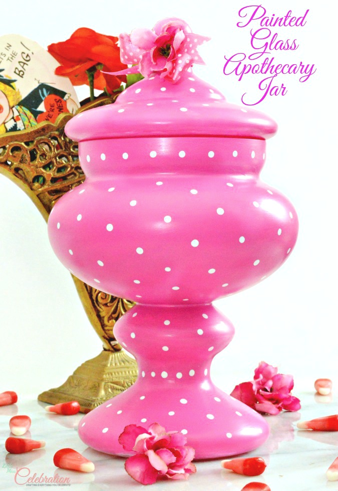 Give a glass apothecary jar a pop of personality with a little paint & polka dots! At littlemisscelebration.com #multisurface #decoartprojects 