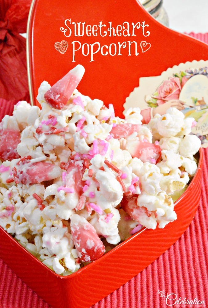 A little sweet, salty & fruity, Sweetheart Popcorn is an easy treat for Valentine's Day! At littlemisscelebration.com