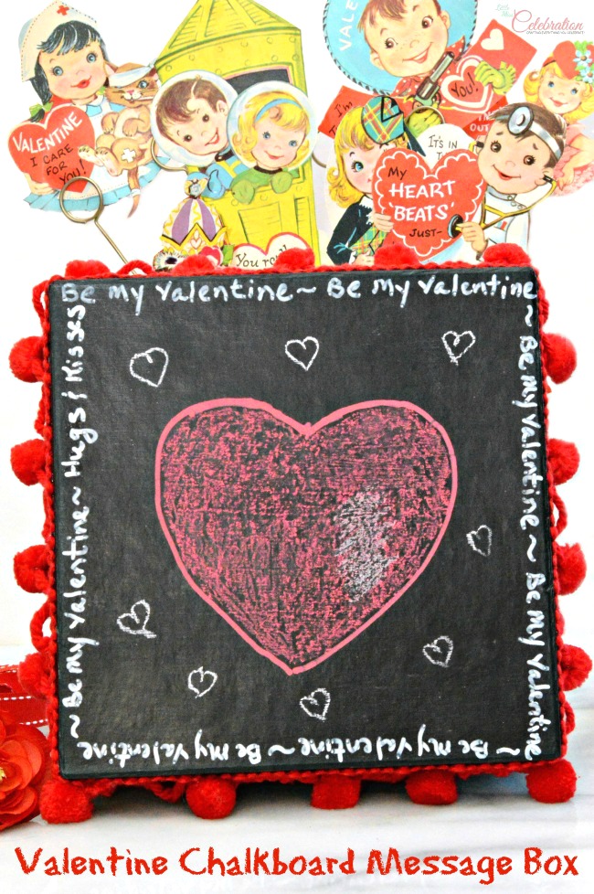 The whole family can channel their Cupid artist and create their own Valentine Chalkboard Message Box! Perfect for a handmade gift, treats or for the kids to take Valentines to school. From littlemisscelebration.com The whole family can channel their Cupid artist and create their own Valentine Chalkboard Message Box! Perfect for a handmade gift, treats or for the kids to take Valentines to school. From littlemisscelebration.com