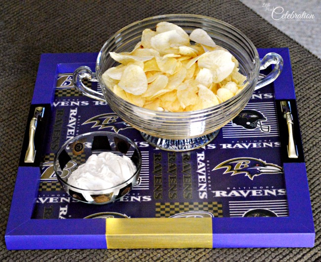 Turn an old picture frame into a fun and function serving tray with your home team spirit! Great DIY gift idea for the football lover! At littlemisscelebration.com