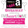 Grab a chance to win a $400 Amazon e-gift Card & help us celebrate the 2nd Blogiversary of Five Heart Home! at littlemisscelebration.com