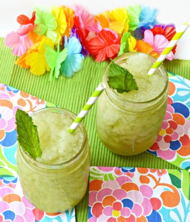 Blend up a crisp, refreshing and family-friendly summer treat! Fresh mint syrup makes Ginger Mint Slushies an easy summer treat! Recipes at littlemisscelebration.com