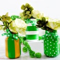 With a little paint & ribbon, transform glass jars into pretty Painted Leprechaun Jars for St. Patrick's Day! at littlemisscelebration.com
