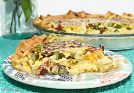 Roasted asparagus, bacon & cheese pie will make asparagus and quiche lovers very happy! Great for lunch/brunch with the girls! Recipe at littlemisscelebration.com