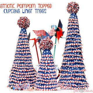 Patriotic Pompom Topped Cupcake Liner Trees