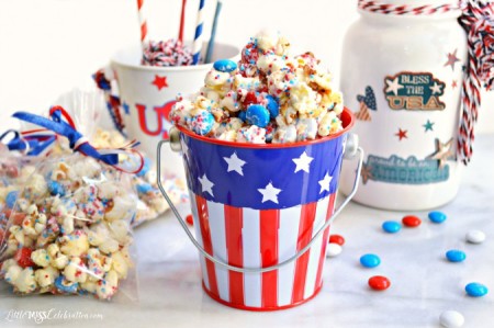 Make a batch of sweet-n-salty patriotic popcorn for your July 4th celebration! With crunch and texture, chocolate and vanilla, everyone will be eating this easy treat by the handful. Makes a great favor, too! At littlemisscelebration.com