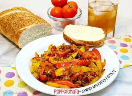 Serve Pepperonata-sweet, marinated peppers- as an appetizer with plenty of Italian bread to soak up the flavorful oil! Recipe at littlemisscelebration.com