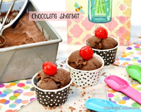 Make rich, Chocolate Sherbet with a just a few ingredients – no ice cream maker needed! littlemisscelebration.com
