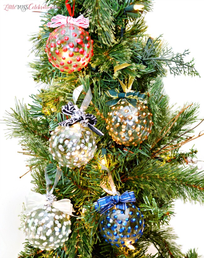 Get a jump start on holiday decorating or gift-giving with Liquid Pearl Ornaments, an easy Christmas in July project! at littlemisscelebration.com