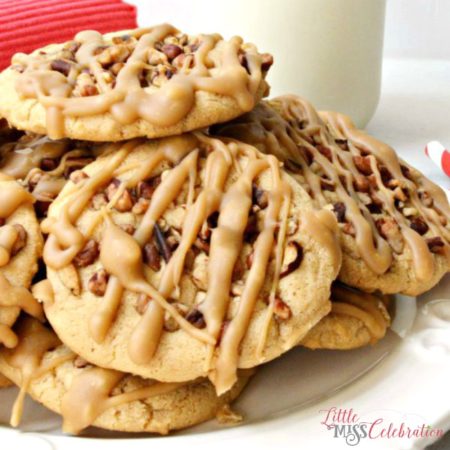 Bake a batch of crisp & chewy Praline Pecan Cookies on a cool, autumn afternoon! Recipe at littlemisscelebration.com