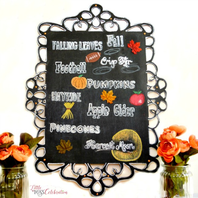 Profess your love for everything fall fabulous with this Autumn Favorites Chalkboard! at littlemisscelebration.com