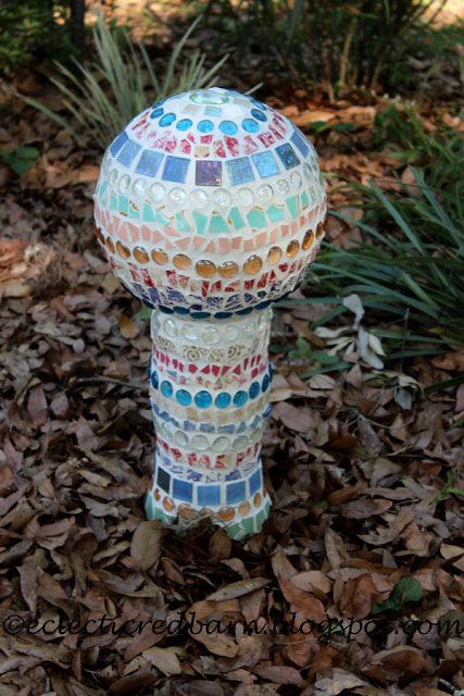 Decorative Garden Art Using a Vase and Glob from Eclectic Red Barn