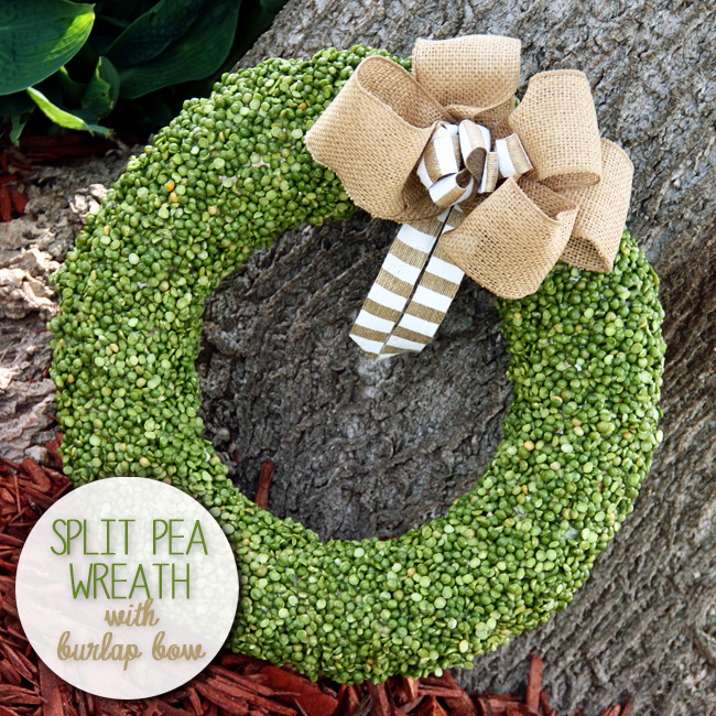 Spring Split Pea Wreath with Burlap Bow from Curly Crafty Mom