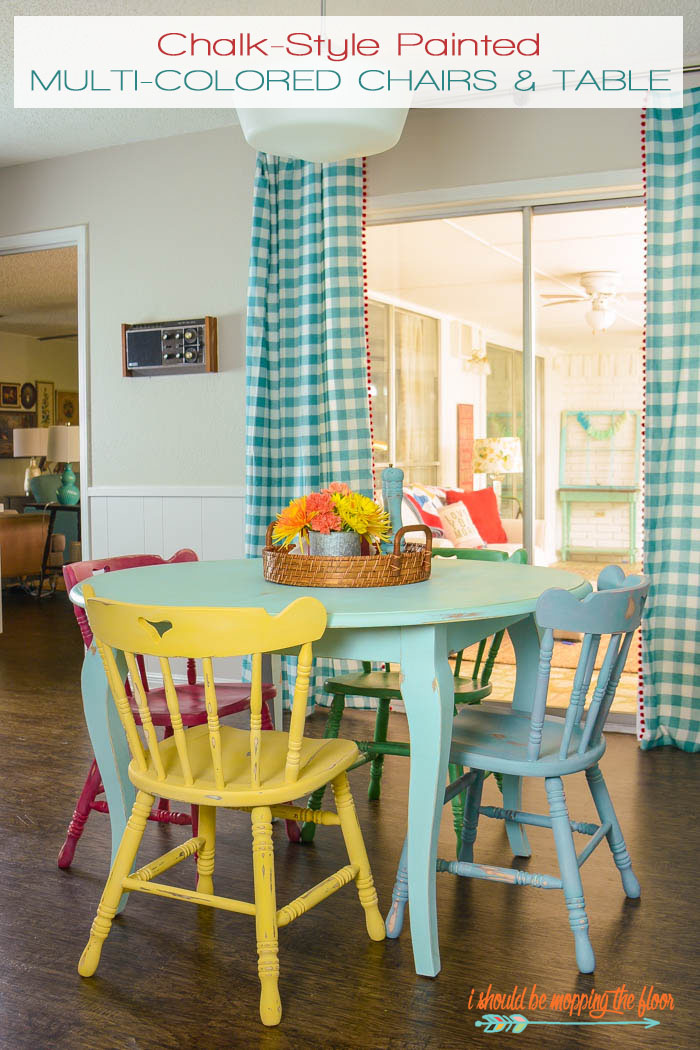 Chalk-Style Painted Multi-Colored Chairs and Table from i should be mopping the floor