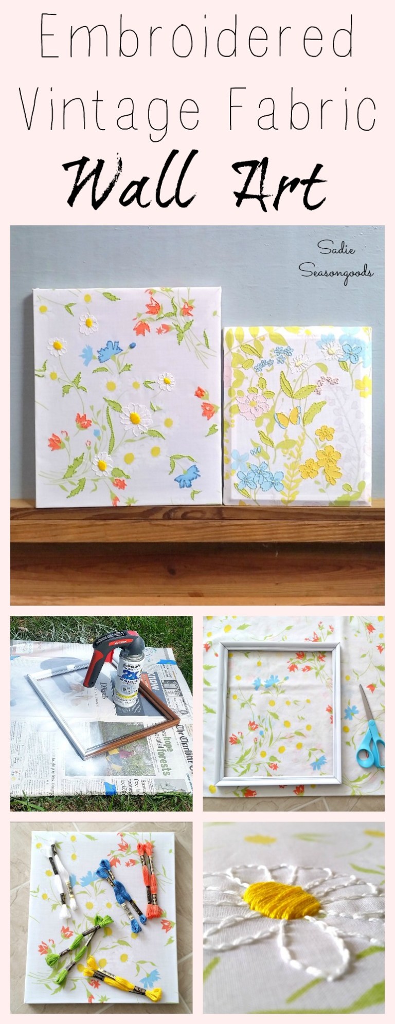 Embroidered Vintage Fabric Wall Art from Sadie Seasongoods